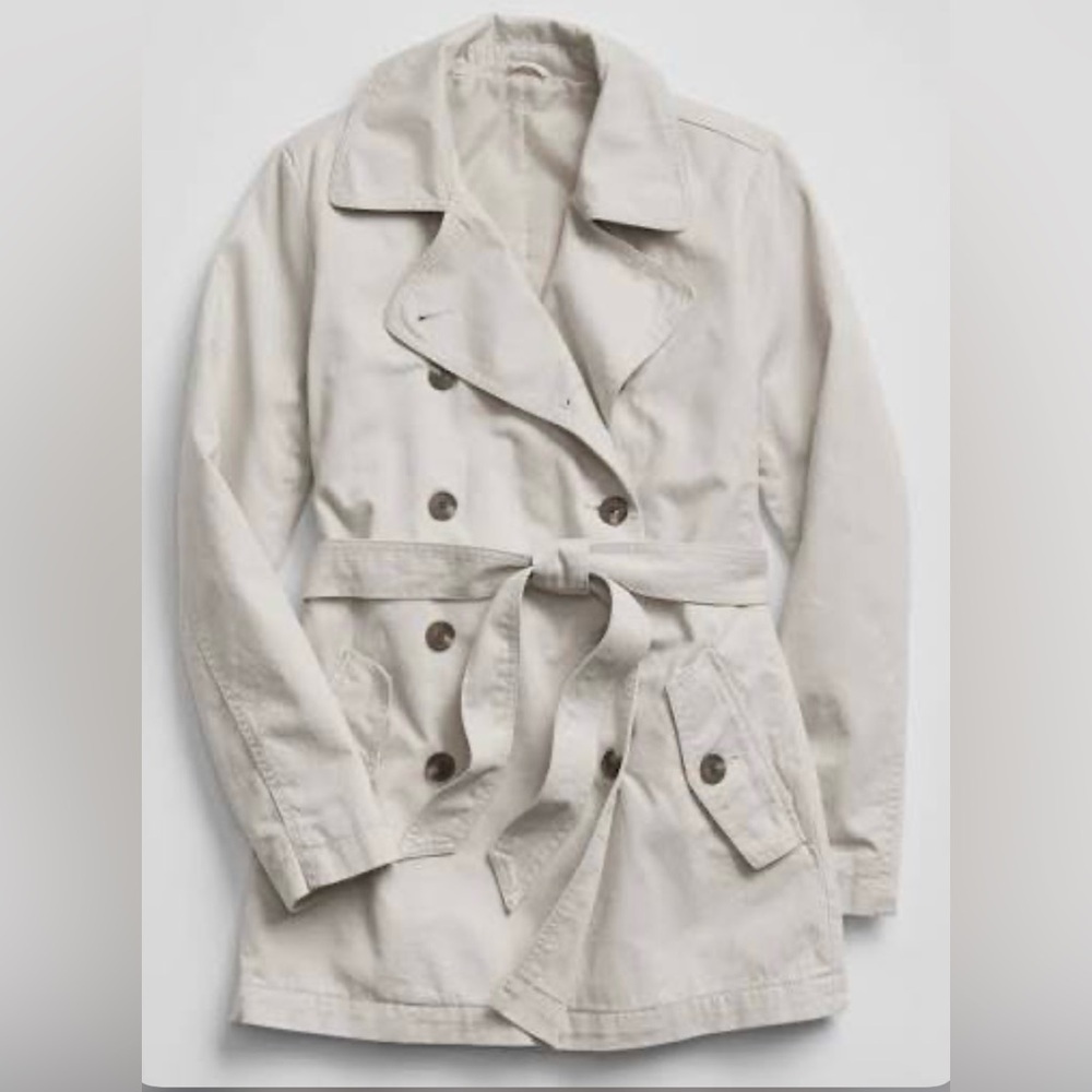 GAP | CLASSIC TRENCH COAT TWILL WEAVE  IN SLICK ROCK DOUBLE BREASTED LARGE - Picture 2 of 7
